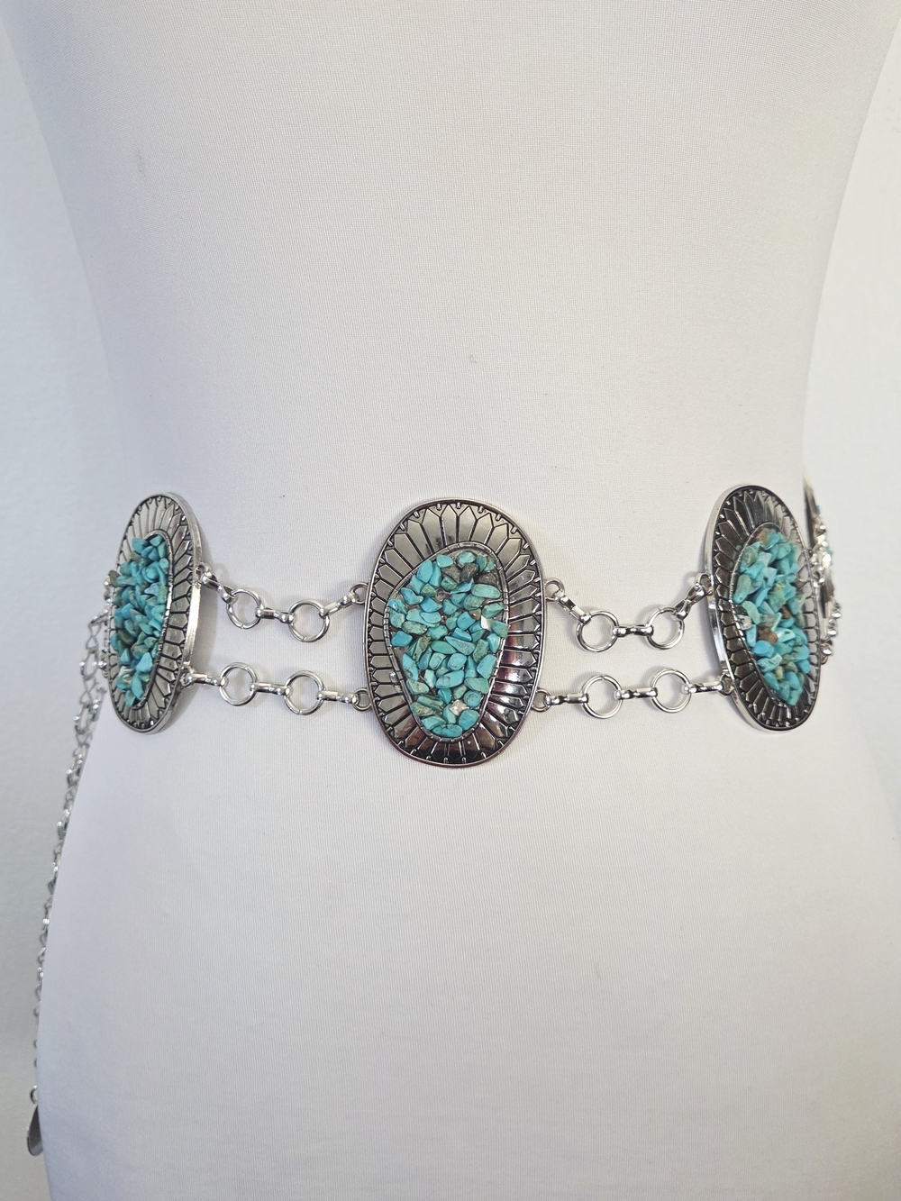 Turquoise Stone Double Chain Waist Belt - Picture 2 of 7
